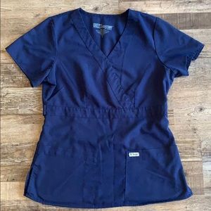 Greys Anatomy Mock Wrap Scrub Top, small navy